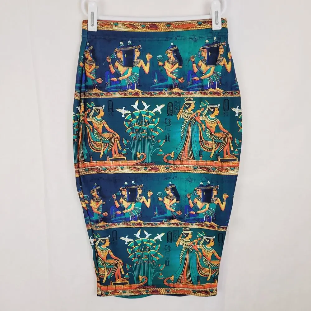 Black milk green Egyptian midi pencil skirt Size small novelty unique maximal